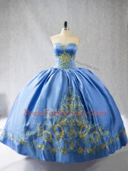 Fantastic Satin Sleeveless Quince Ball Gowns and Embroidery