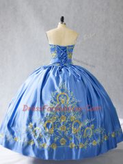 Fantastic Satin Sleeveless Quince Ball Gowns and Embroidery