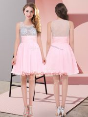 Empire Vestidos de Damas Baby Pink Scoop Chiffon Sleeveless Mini Length Side Zipper