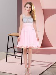 Empire Vestidos de Damas Baby Pink Scoop Chiffon Sleeveless Mini Length Side Zipper