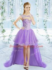 Cheap Lavender Sleeveless Beading High Low Dress for Prom