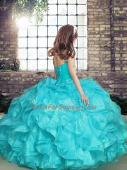 Inexpensive Straps Sleeveless Organza Kids Formal Wear Beading and Ruffles Lace Up