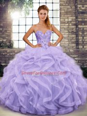 Stunning Sweetheart Sleeveless Tulle Vestidos de Quinceanera Beading and Ruffles Lace Up