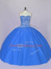 Blue Lace Up Sweetheart Beading Vestidos de Quinceanera Tulle Sleeveless