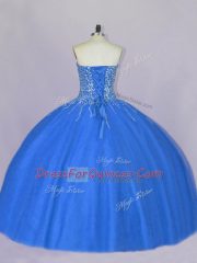 Blue Lace Up Sweetheart Beading Vestidos de Quinceanera Tulle Sleeveless