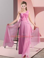 Deluxe Rose Pink Vestidos de Damas Wedding Party with Hand Made Flower One Shoulder Sleeveless Lace Up