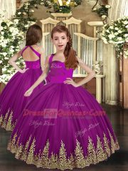 Great Ball Gowns Child Pageant Dress Purple Straps Tulle Sleeveless Asymmetrical Lace Up
