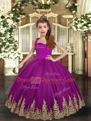 Great Ball Gowns Child Pageant Dress Purple Straps Tulle Sleeveless Asymmetrical Lace Up