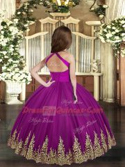 Great Ball Gowns Child Pageant Dress Purple Straps Tulle Sleeveless Asymmetrical Lace Up
