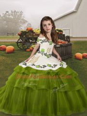 Gorgeous Sleeveless Lace Up Floor Length Embroidery and Ruffled Layers Little Girls Pageant Dress Wholesale