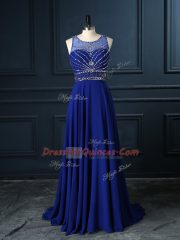 Sleeveless Brush Train Criss Cross Beading Prom Party Dress