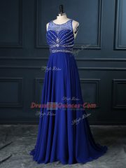 Sleeveless Brush Train Criss Cross Beading Prom Party Dress