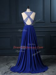 Sleeveless Brush Train Criss Cross Beading Prom Party Dress
