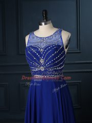 Sleeveless Brush Train Criss Cross Beading Prom Party Dress