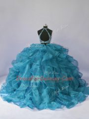 Perfect Teal Sleeveless Floor Length Beading and Ruffles Backless Vestidos de Quinceanera