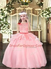 Baby Pink Zipper Scoop Beading Little Girls Pageant Gowns Organza Sleeveless
