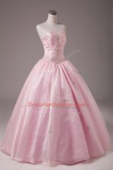On Sale Beading and Embroidery Sweet 16 Dresses Baby Pink Lace Up Sleeveless Floor Length