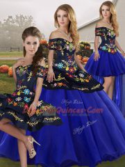 Clearance Embroidery Sweet 16 Quinceanera Dress Royal Blue Lace Up Sleeveless Floor Length