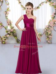 Modern Fuchsia Sleeveless Chiffon Lace Up Quinceanera Court Dresses for Wedding Party