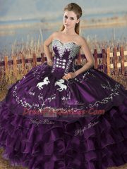 Customized Purple Sleeveless Satin and Organza Lace Up Sweet 16 Quinceanera Dress for Sweet 16 and Quinceanera