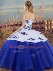 Cheap Royal Blue Ball Gown Prom Dress Military Ball and Sweet 16 and Quinceanera with Embroidery Sweetheart Sleeveless Lace Up