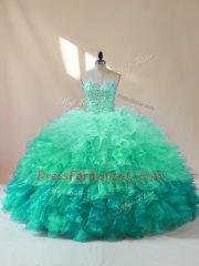 Dynamic Sleeveless Organza Floor Length Lace Up Quinceanera Gowns in Multi-color with Beading and Ruffles