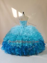 Dynamic Sleeveless Organza Floor Length Lace Up Quinceanera Gowns in Multi-color with Beading and Ruffles