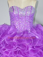 Designer Purple Ball Gowns Organza Sweetheart Sleeveless Beading and Ruffles Floor Length Lace Up Quinceanera Gowns