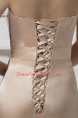 High Class Sleeveless Satin Floor Length Lace Up Prom Party Dress in Champagne with Lace and Appliques