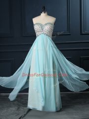 Flare Chiffon Sleeveless Floor Length Dress for Prom and Beading