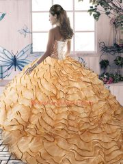 Fashionable Gold 15 Quinceanera Dress Sweetheart Sleeveless Brush Train Lace Up