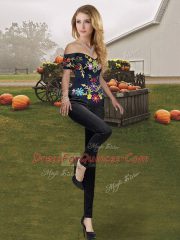Floor Length Lace Up Vestidos de Quinceanera Red And Black for Military Ball and Sweet 16 and Quinceanera with Embroidery and Ruffles