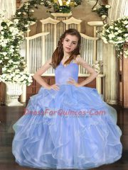 Ruffles Pageant Gowns For Girls Blue Lace Up Sleeveless Floor Length