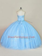 Glorious Sleeveless Tulle Floor Length Lace Up Sweet 16 Quinceanera Dress in Blue with Beading