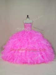 Designer Pink Sleeveless Organza Lace Up Vestidos de Quinceanera for Sweet 16 and Quinceanera