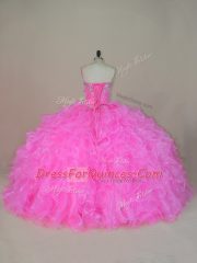 Designer Pink Sleeveless Organza Lace Up Vestidos de Quinceanera for Sweet 16 and Quinceanera