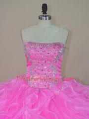 Designer Pink Sleeveless Organza Lace Up Vestidos de Quinceanera for Sweet 16 and Quinceanera