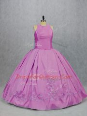 Floor Length Lilac Sweet 16 Quinceanera Dress Satin Sleeveless Embroidery