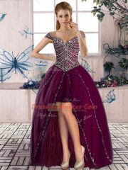 Lace Up Ball Gown Prom Dress Purple for Sweet 16 and Quinceanera with Beading Brush Train
