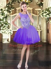 Customized Purple Lace Up Scoop Beading Tulle Sleeveless