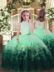 Popular Floor Length Multi-color Quince Ball Gowns Tulle Sleeveless Ruffles