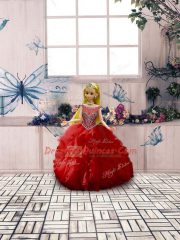 Red Off The Shoulder Neckline Beading and Ruffles Sweet 16 Dress Sleeveless Zipper