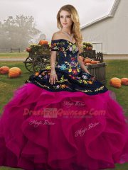 Flirting Tulle Sleeveless Floor Length Vestidos de Quinceanera and Embroidery and Ruffles