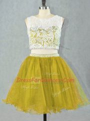 Stunning Olive Green Sleeveless Mini Length Lace and Appliques Zipper