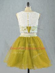 Stunning Olive Green Sleeveless Mini Length Lace and Appliques Zipper