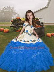 Lovely Organza Sleeveless Floor Length Little Girls Pageant Dress and Embroidery and Ruffles