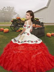 Lovely Organza Sleeveless Floor Length Little Girls Pageant Dress and Embroidery and Ruffles