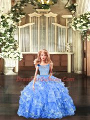 Pretty Light Blue Organza Zipper Quince Ball Gowns Sleeveless Floor Length Lace and Ruffled Layers