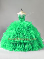 High Class Green Lace Up Quinceanera Dresses Beading and Ruffles Sleeveless