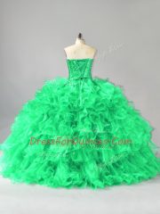 High Class Green Lace Up Quinceanera Dresses Beading and Ruffles Sleeveless